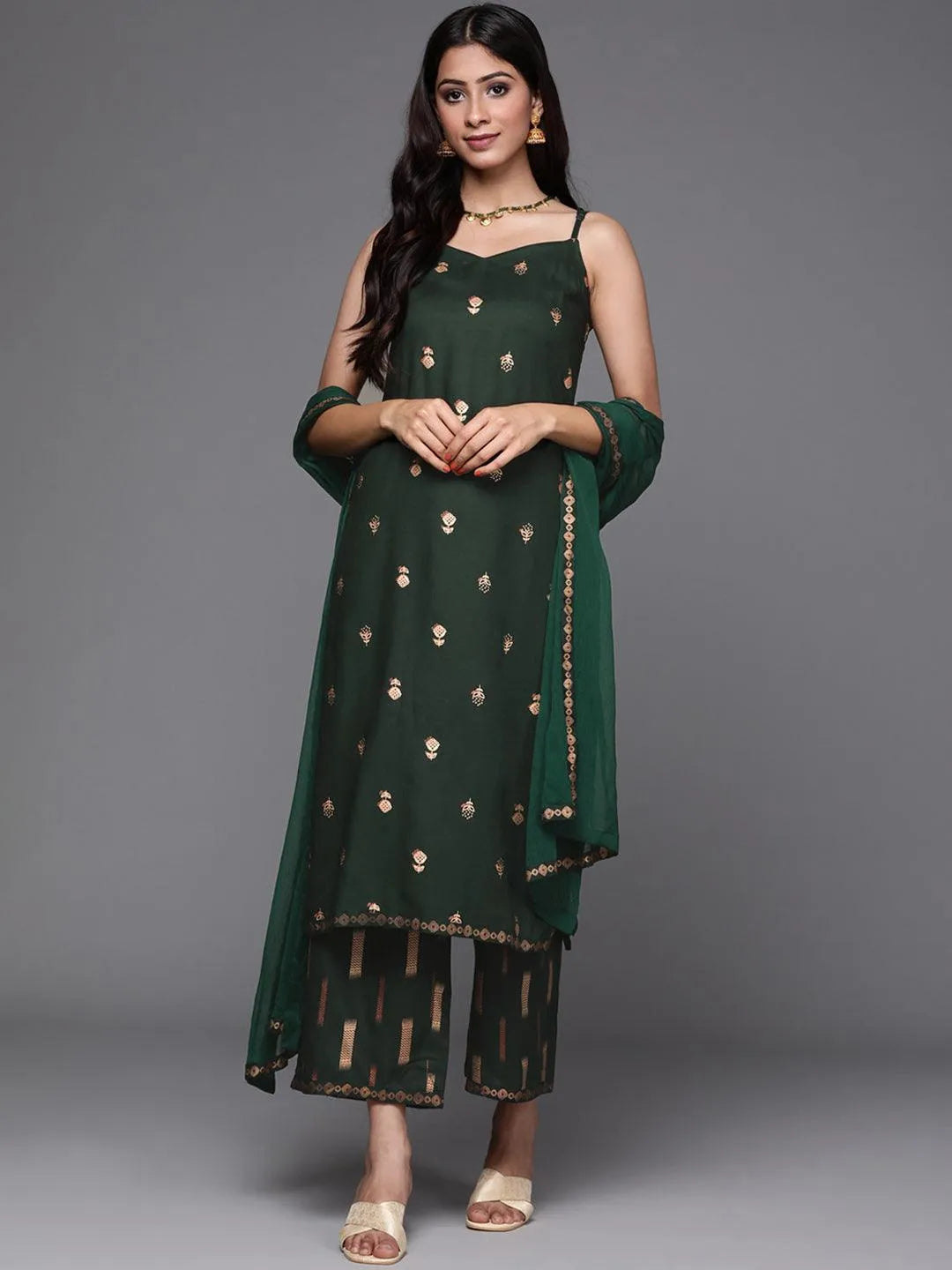 Green Printed Rayon Suit Set - Jashvi