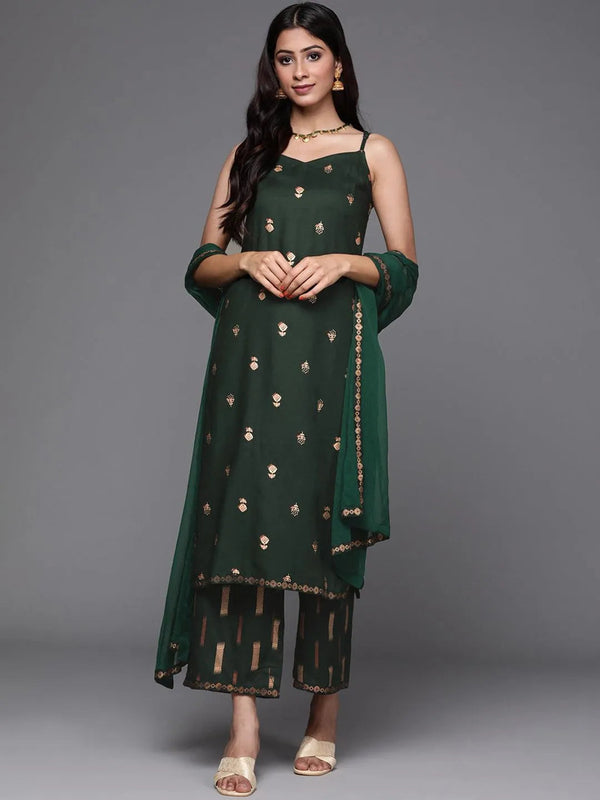 Green Printed Rayon Suit Set - Jashvi