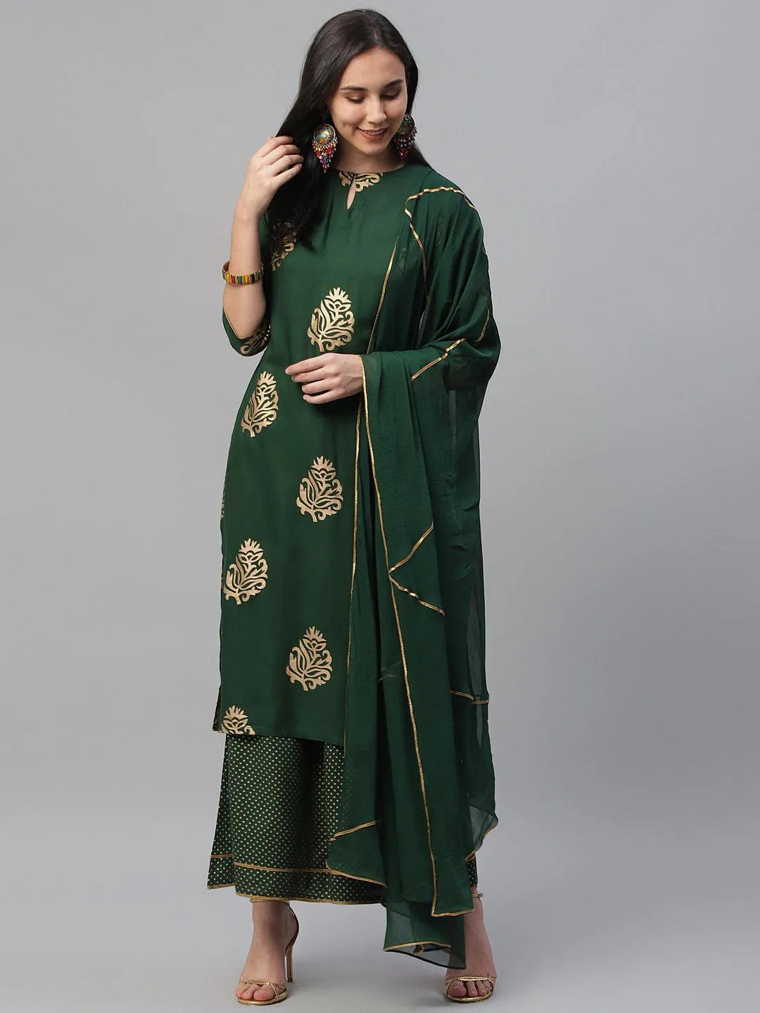 Green Printed Rayon Suit Set - Jashvi