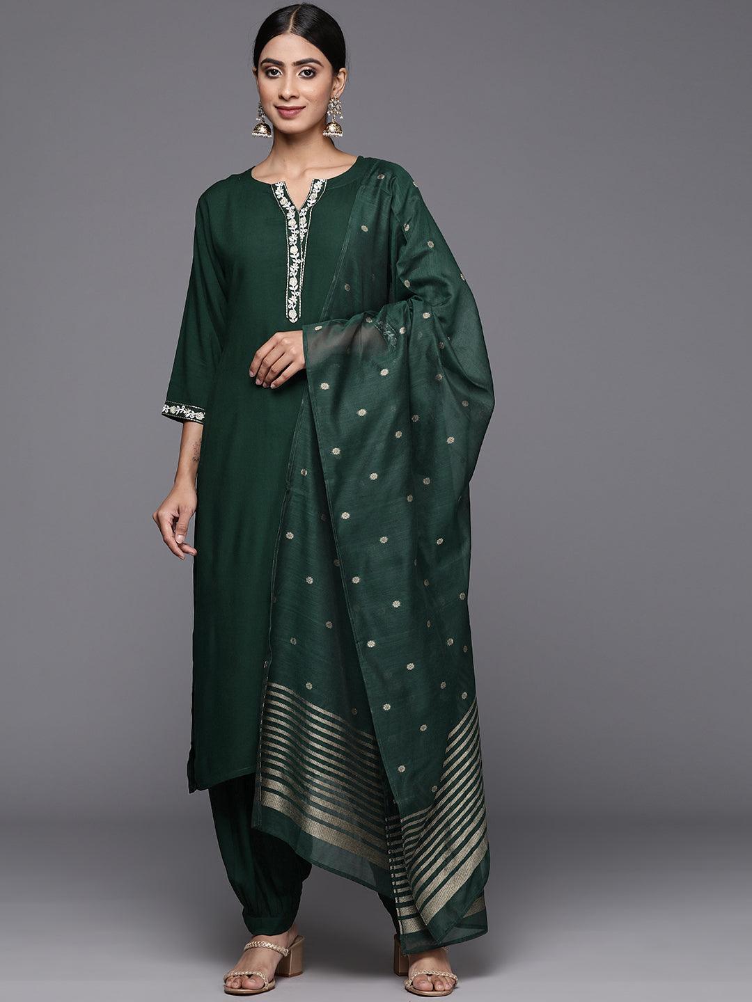 Green Printed Rayon Straight Kurta With Salwar & Dupatta - Jashvi