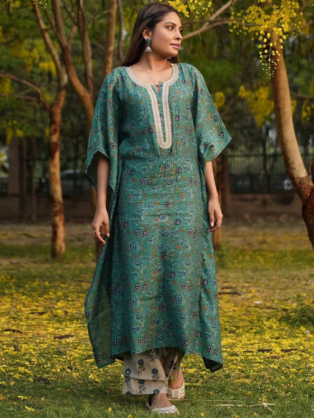 Green Printed Silk Blend Kurta Set - Jashvi