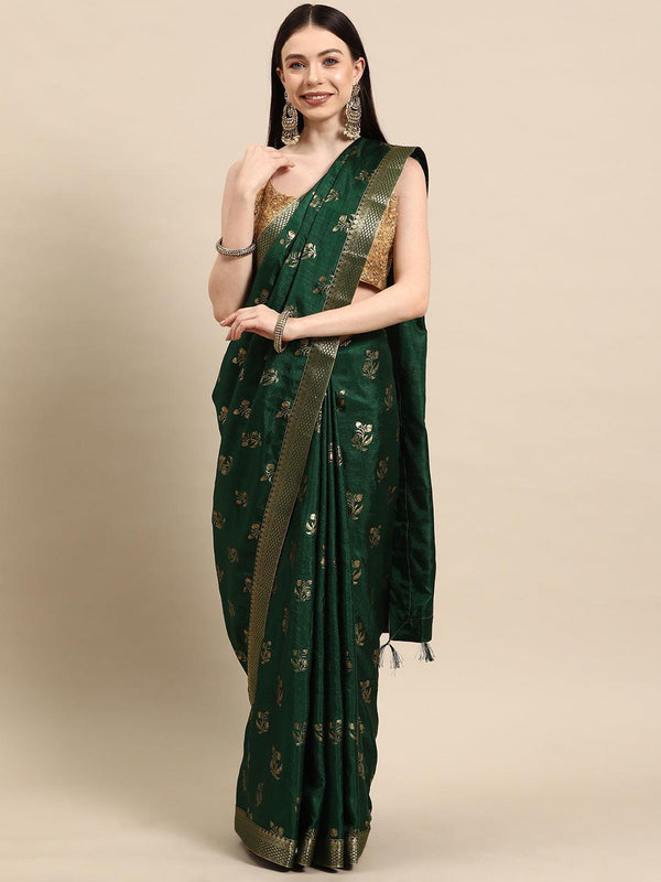 Green Printed Silk Blend Saree - Jashvi