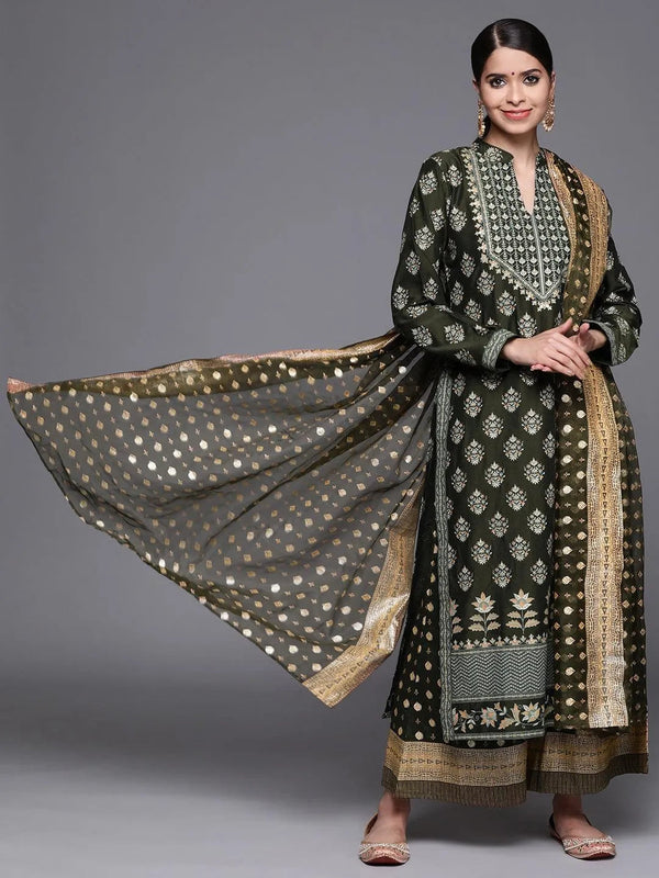 Green Printed Silk Blend Suit Set - Jashvi