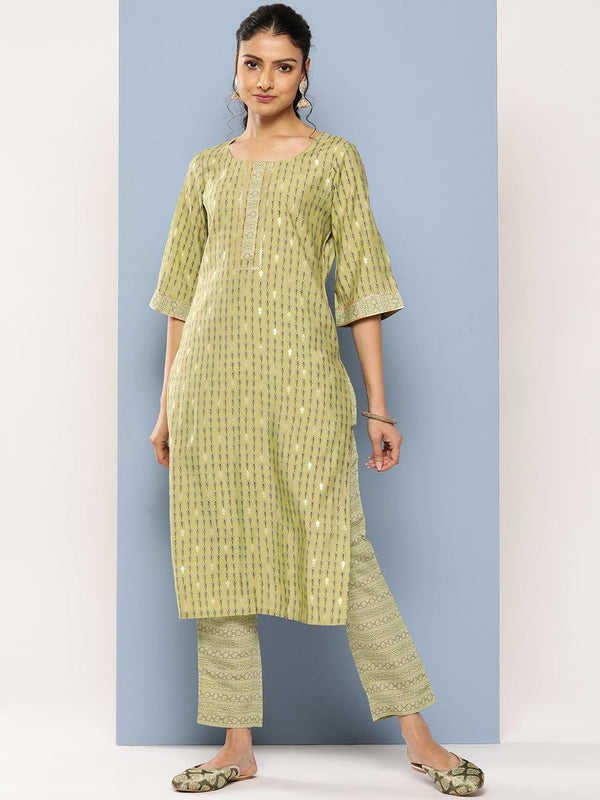 Green Printed Silk Blend Straight Kurta Set With Trousers - Jashvi