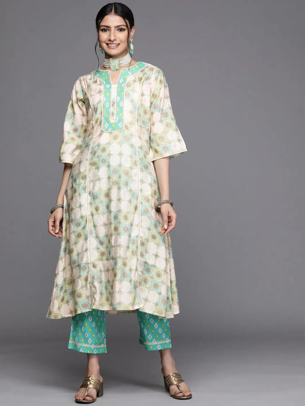 Green Printed Silk Kurta - Jashvi