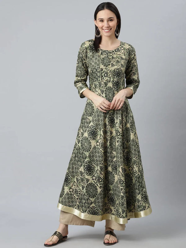 Green Printed Silk Kurta - Jashvi