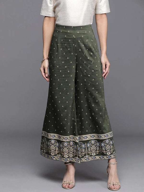 Green Printed Silk Palazzos - Jashvi