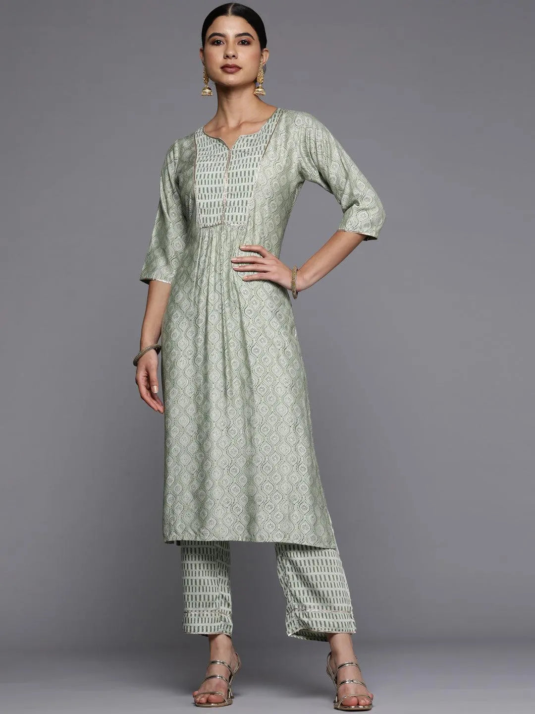 Green Printed Silk Straight Kurta - Jashvi