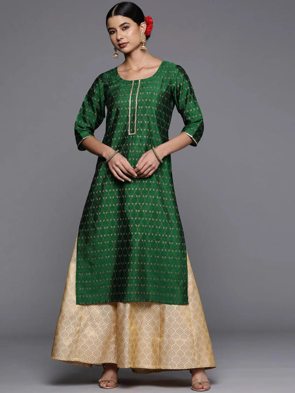 Green Printed Silk Straight Kurta - Jashvi