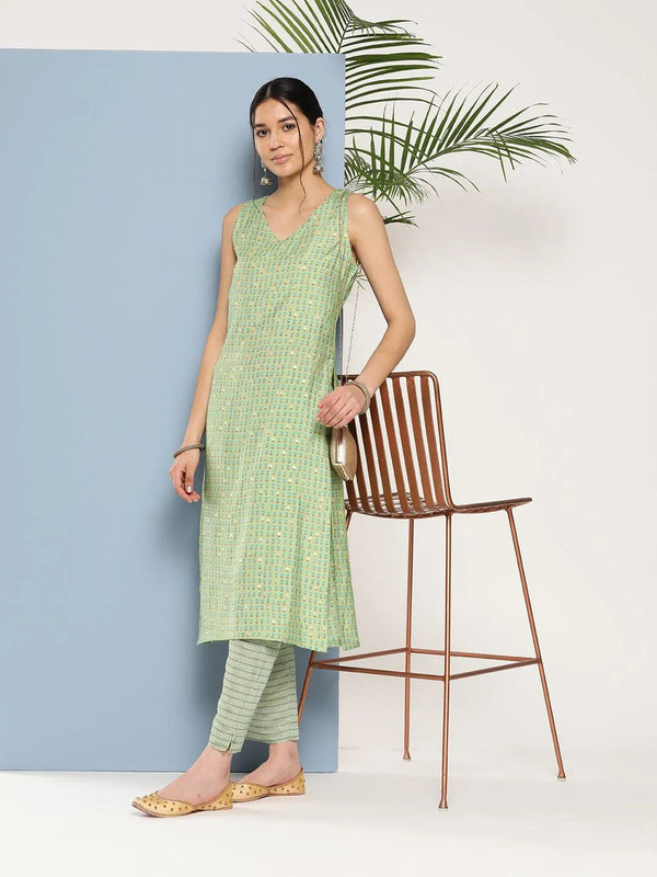 Green Printed Silk Straight Kurta - Jashvi