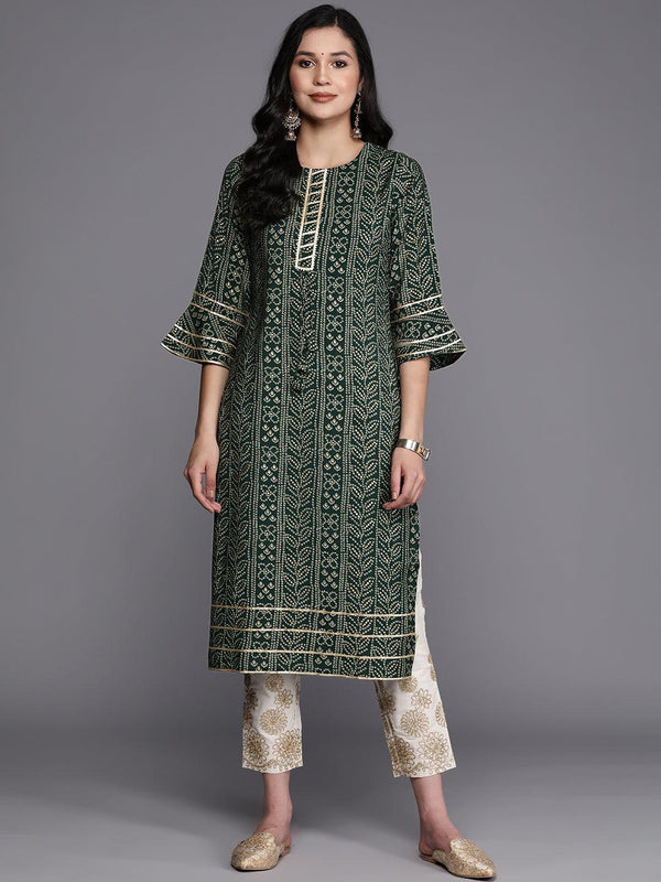 Green Printed Silk Straight Kurta - Jashvi