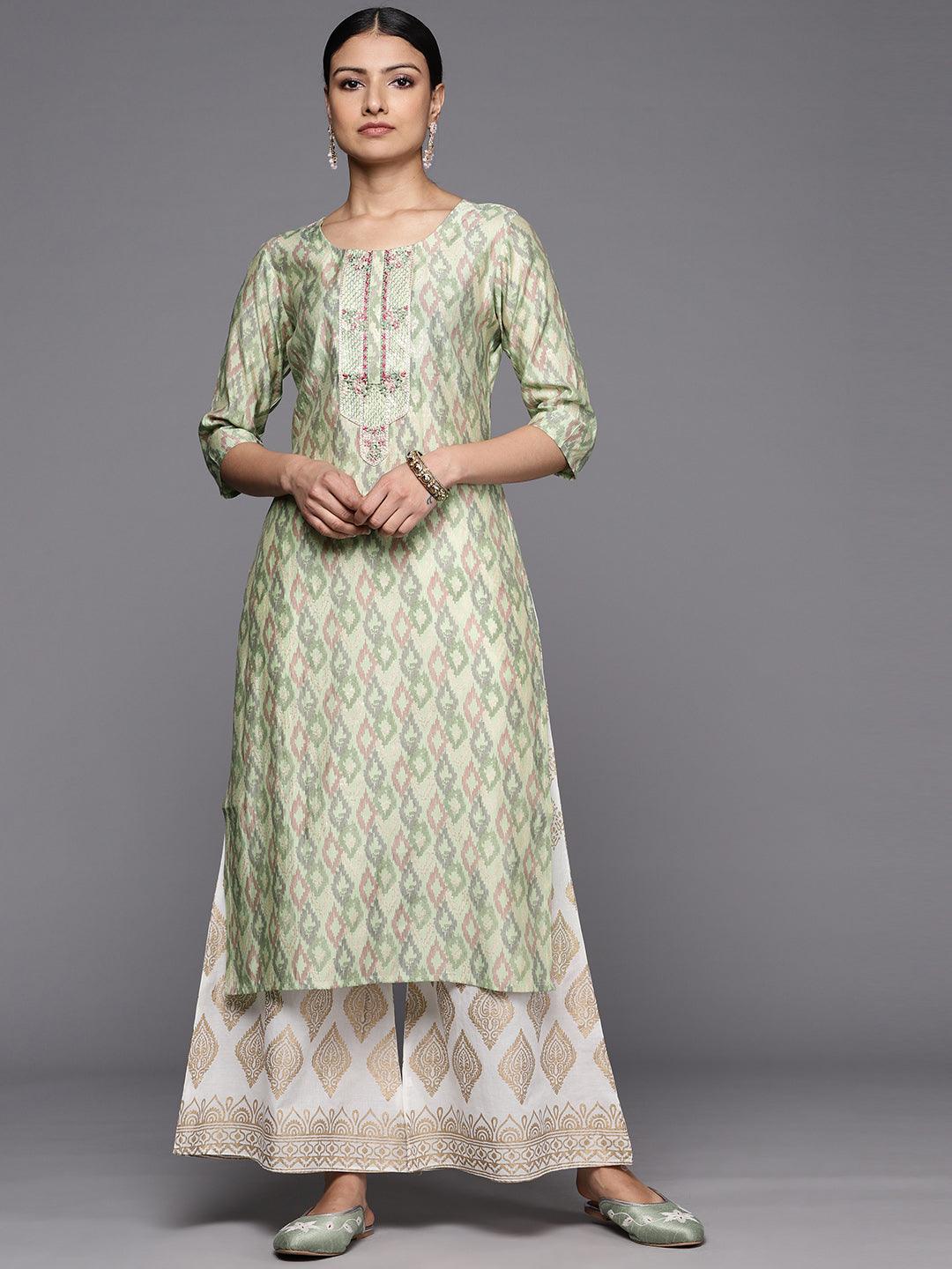 Green Printed Silk Straight Kurta - Jashvi