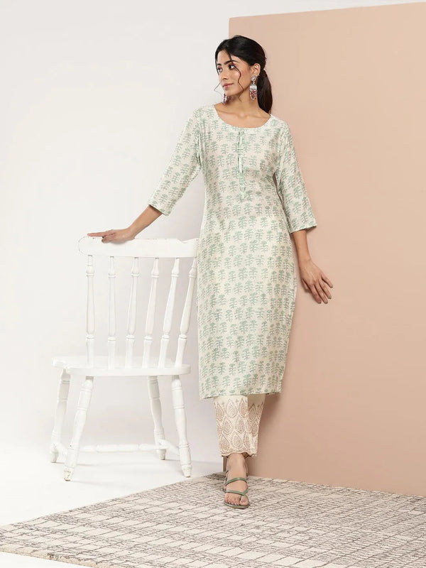 Green Printed Silk Straight Kurta - Jashvi