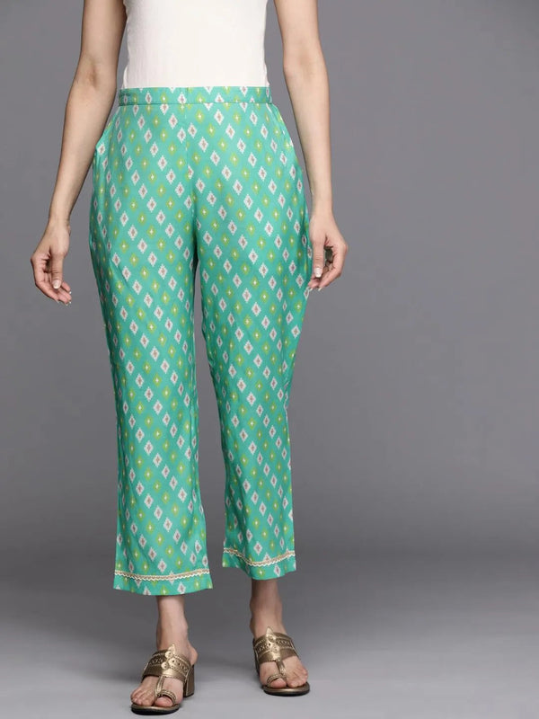 Green Printed Silk Trousers - Jashvi