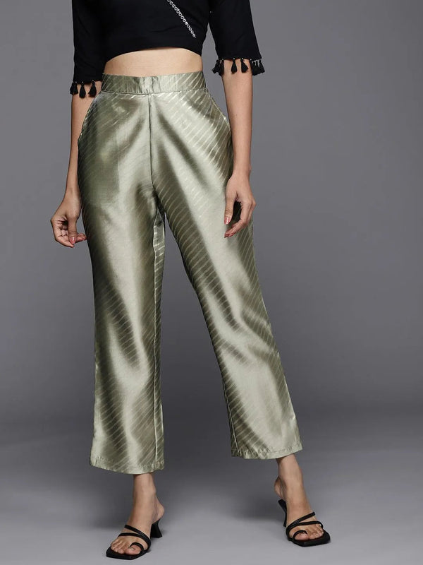 Green Printed Silk Trousers - Jashvi