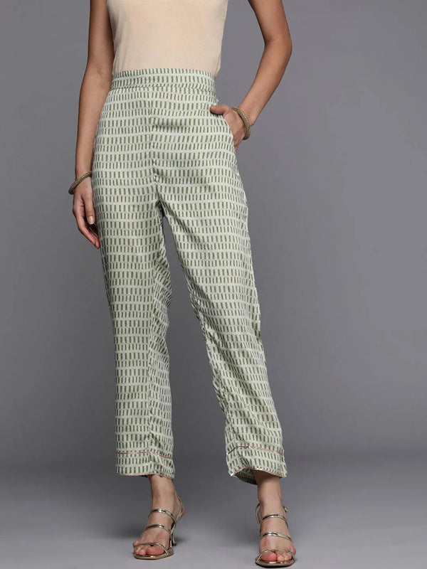 Green Printed Silk Trousers - Jashvi