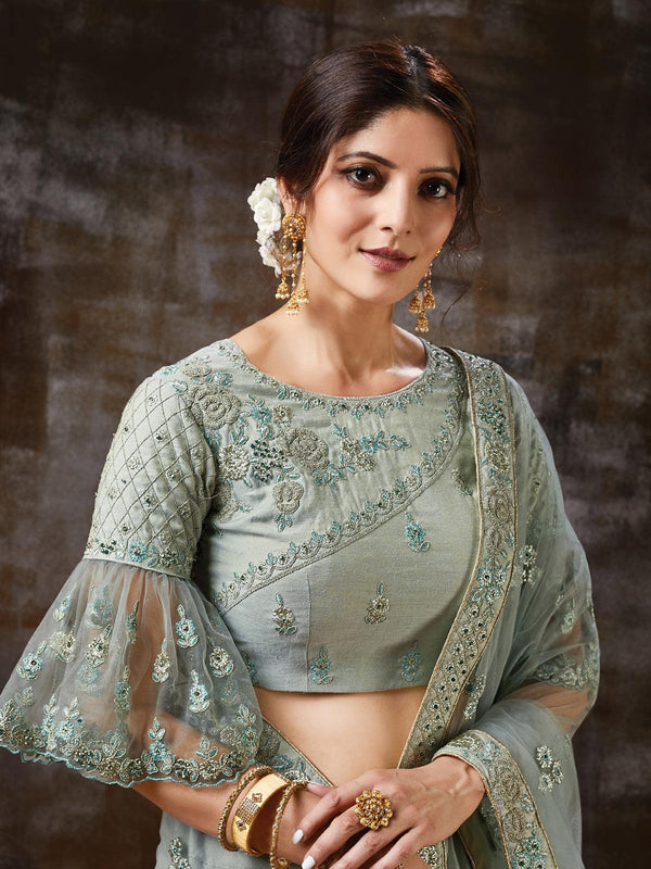 Women's Green Raw Silk Designer Lehenga Choli - Odette