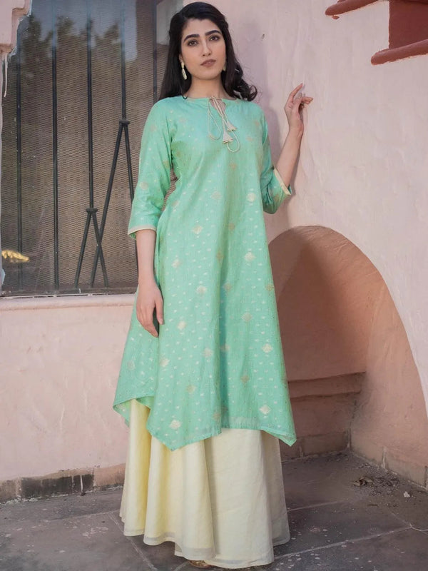 Green Self Design Silk Kurta Set - Jashvi