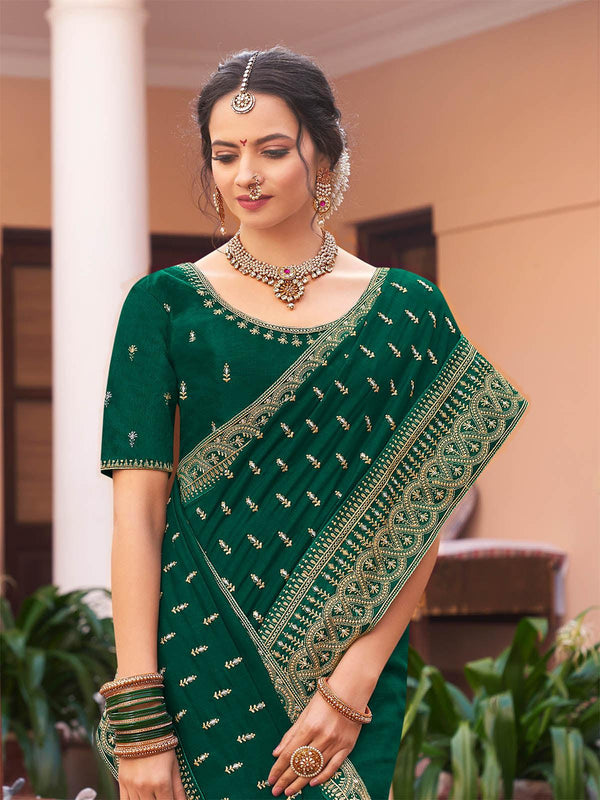 Women's Green Silk Blend Saree - Odette