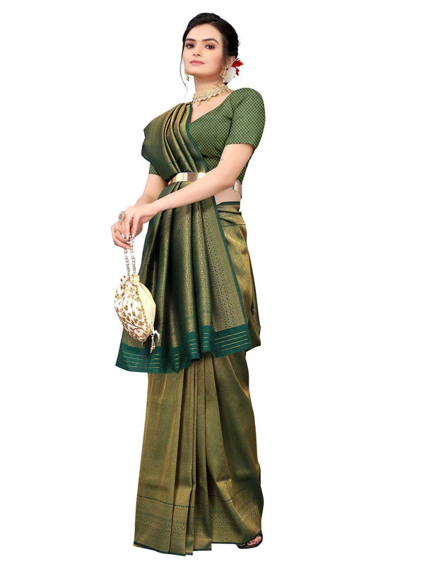 Women's Green Silk Blend Woven Saree With Blouse - Odette