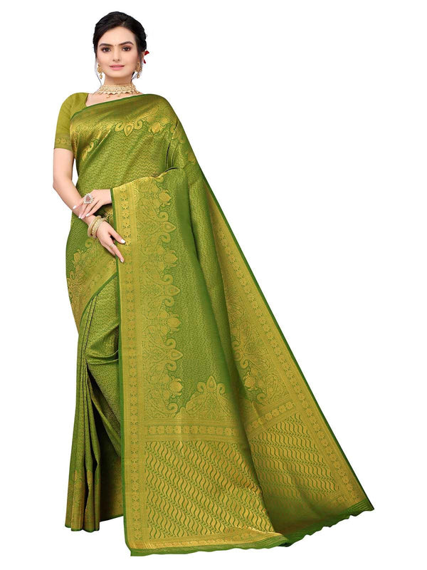 Women's Green Silk Blend Woven Saree With Blouse - Odette