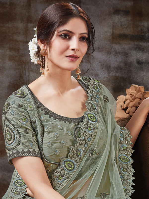 Women's Green Silk Designer Lehenga Choli - Odette