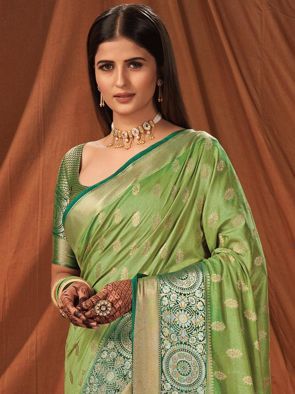 Women's Green Silk Heavy Jari Wevon Designer Saree - Odette