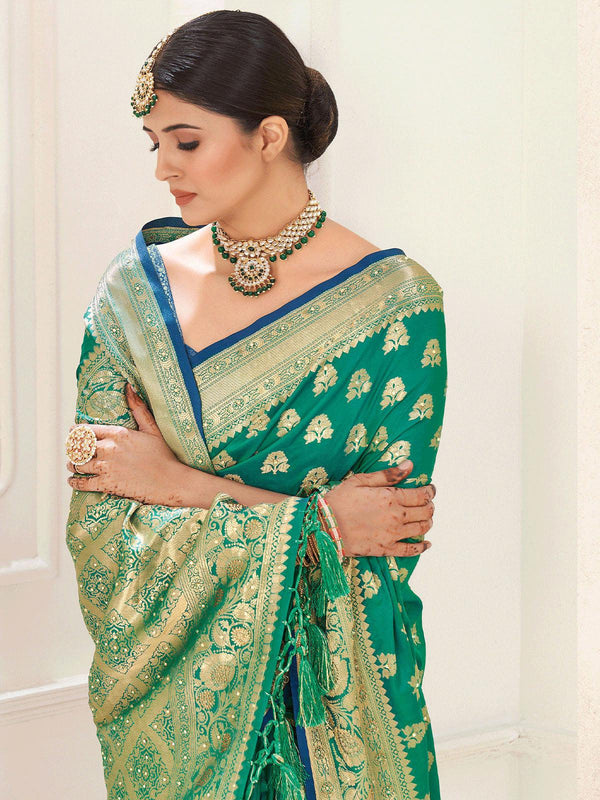 Women's Green Silk Weave Designer Saree - Odette