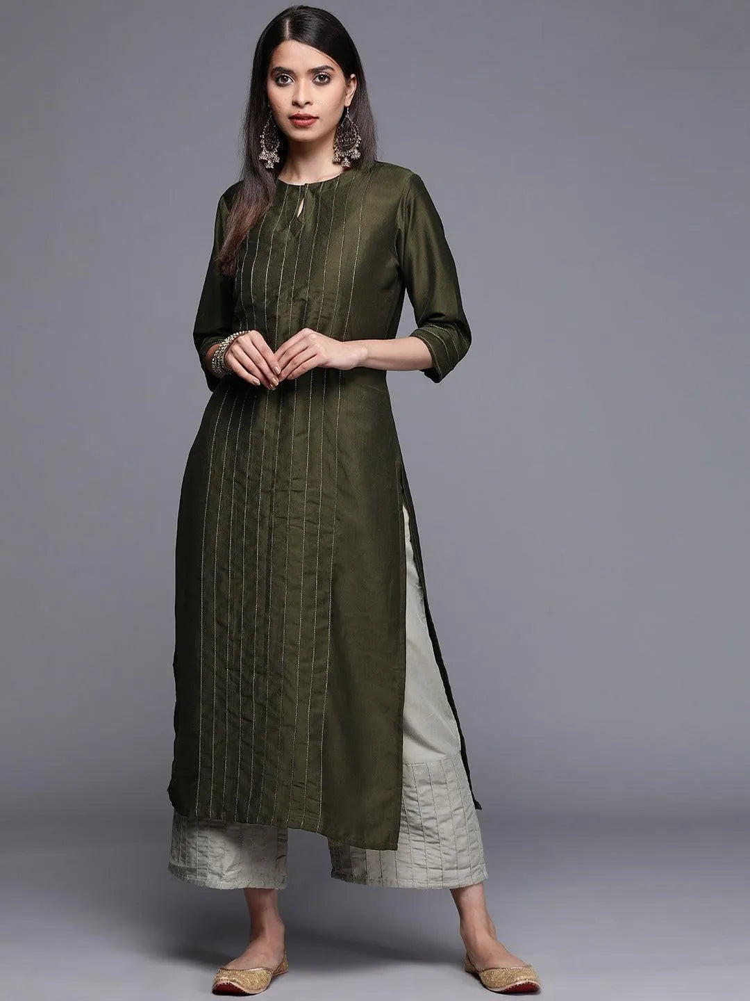 Green Solid Chanderi Silk Kurta - Jashvi