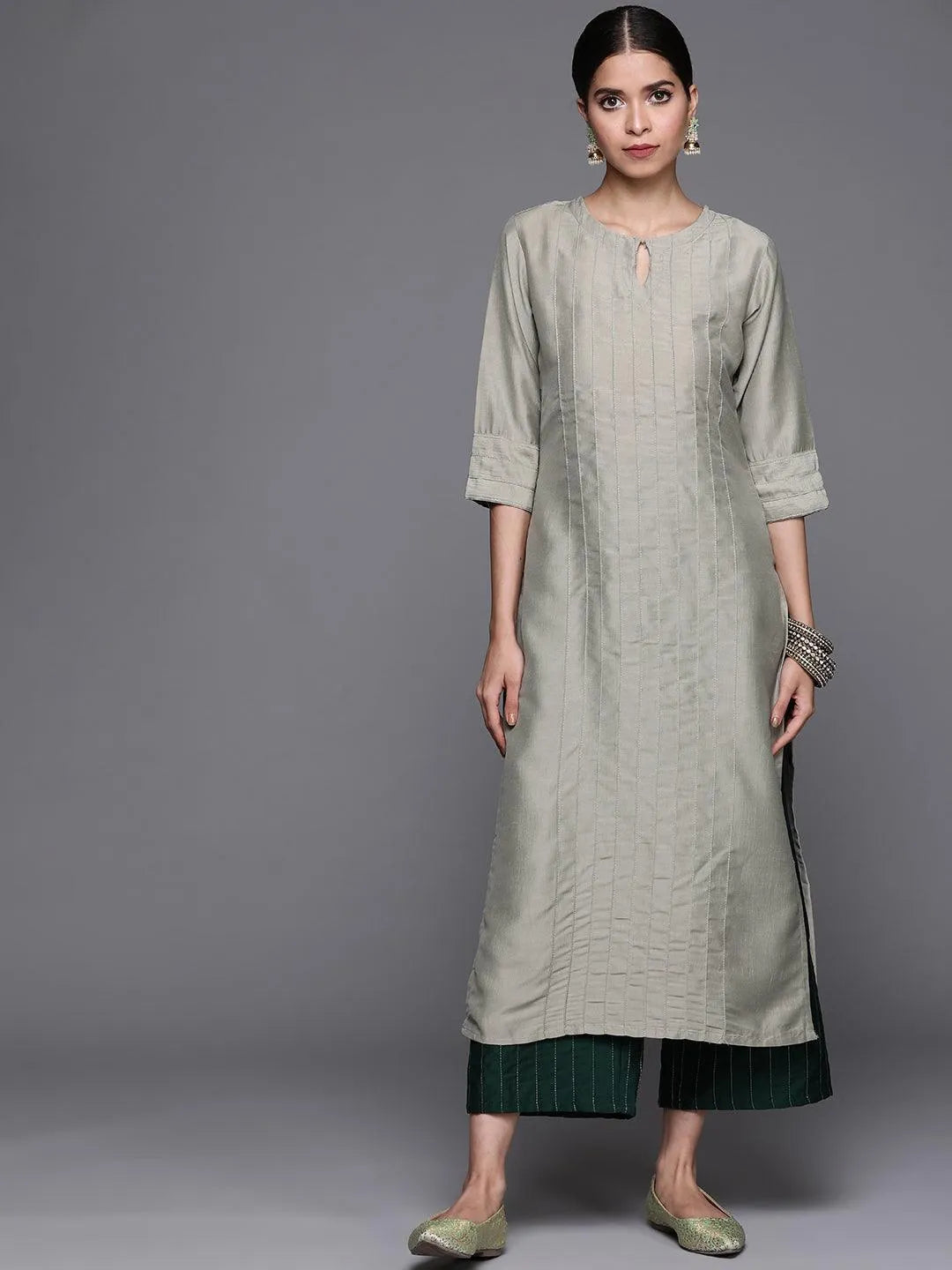 Green Solid Chanderi Silk Kurta - Jashvi