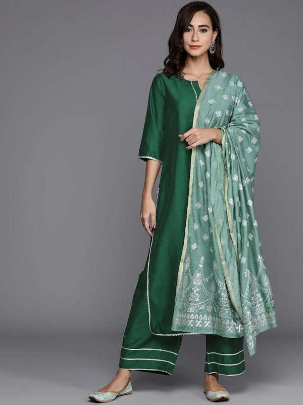 Green Solid Chanderi Silk Suit Set - Jashvi