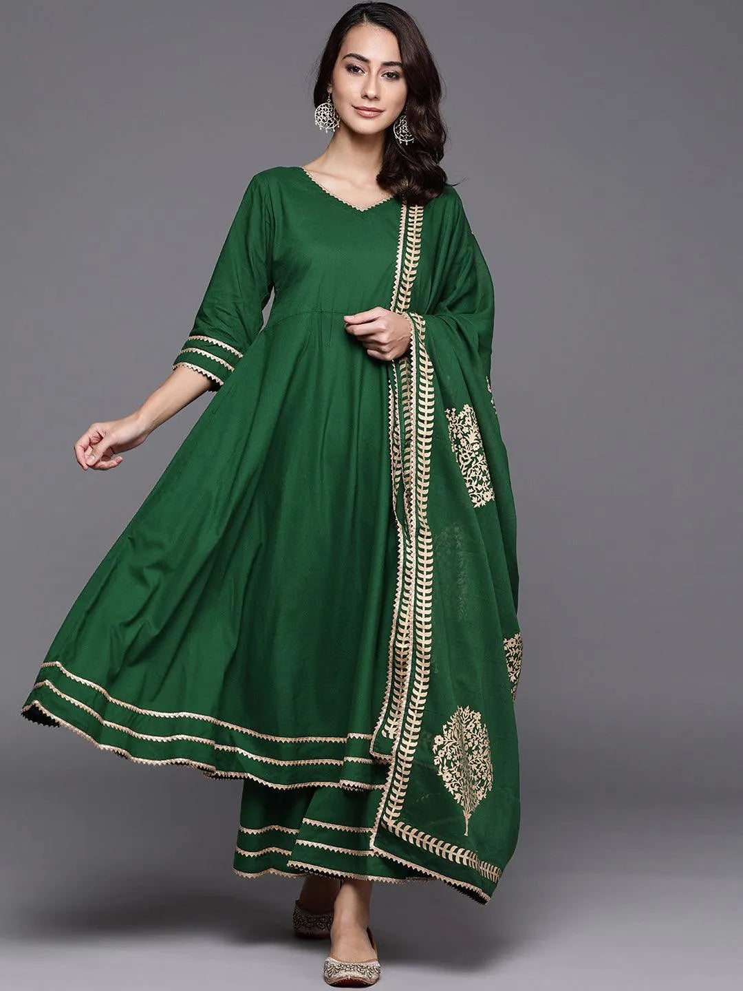 Green Solid Cotton Suit Set - Jashvi