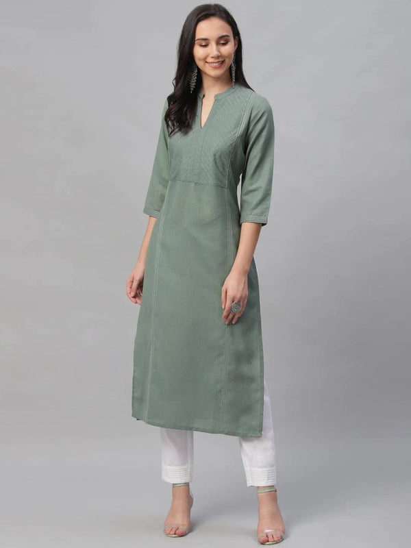 Green Solid Cotton Kurta - Jashvi