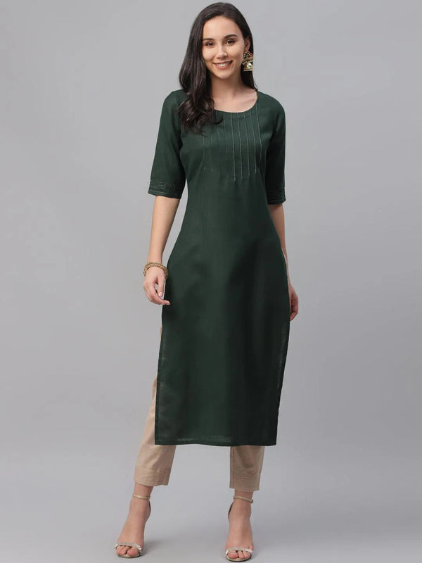 Green Solid Cotton Kurta - Jashvi