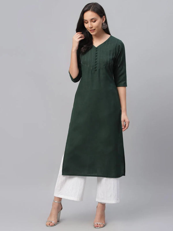 Green Solid Cotton Kurta - Jashvi