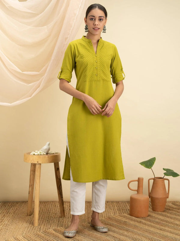 Green Solid Cotton Kurta - Jashvi