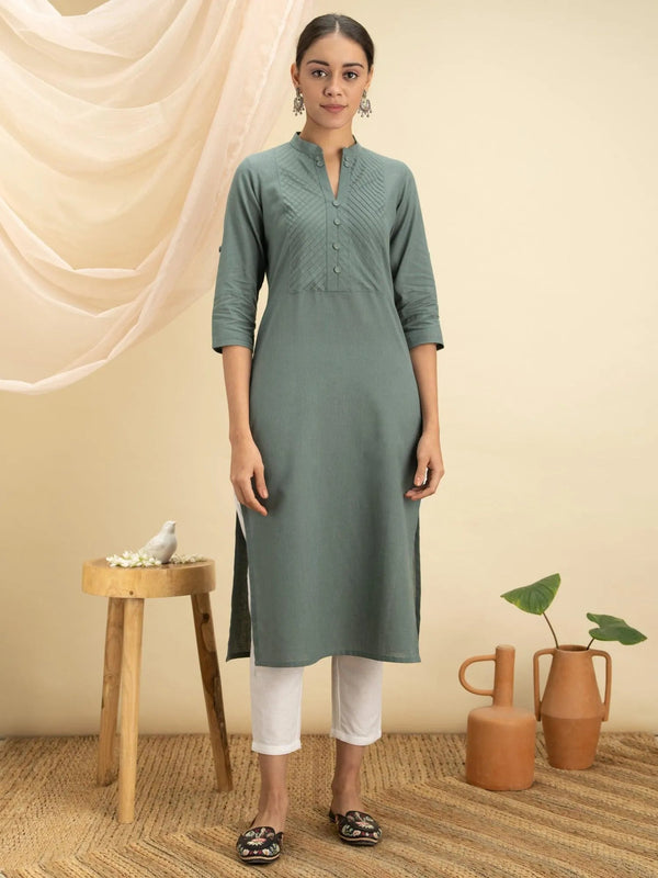 Green Solid Cotton Kurta - Jashvi