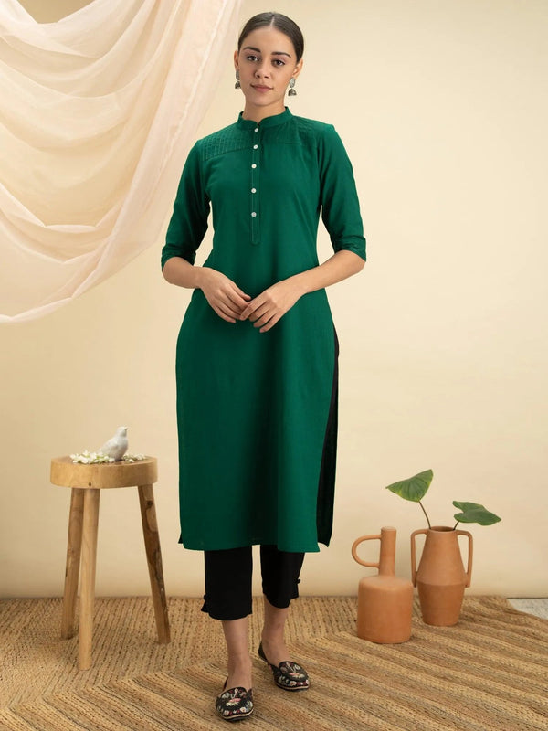 Green Solid Cotton Kurta - Jashvi