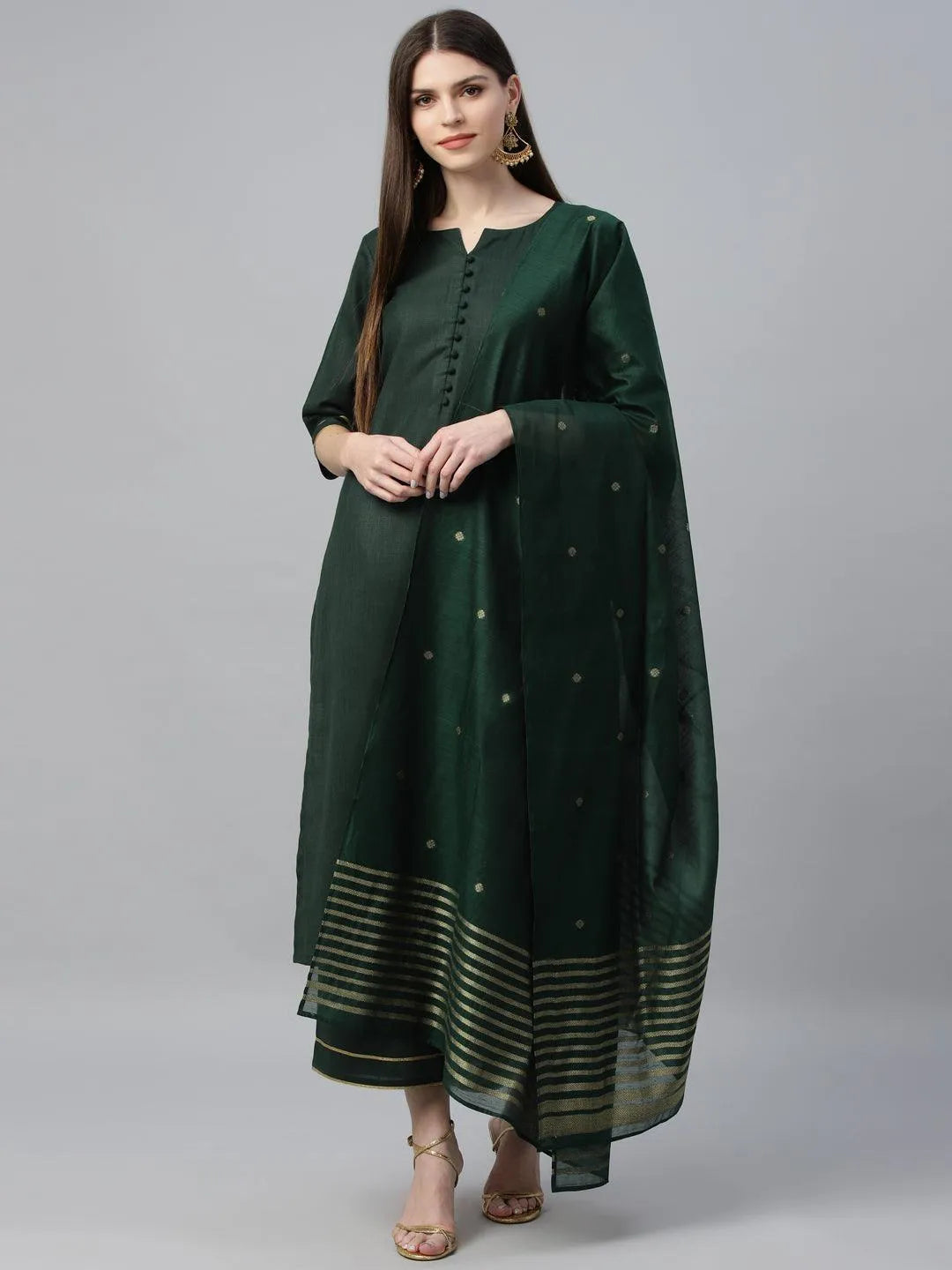 Green Solid Cotton Suit Set - Jashvi