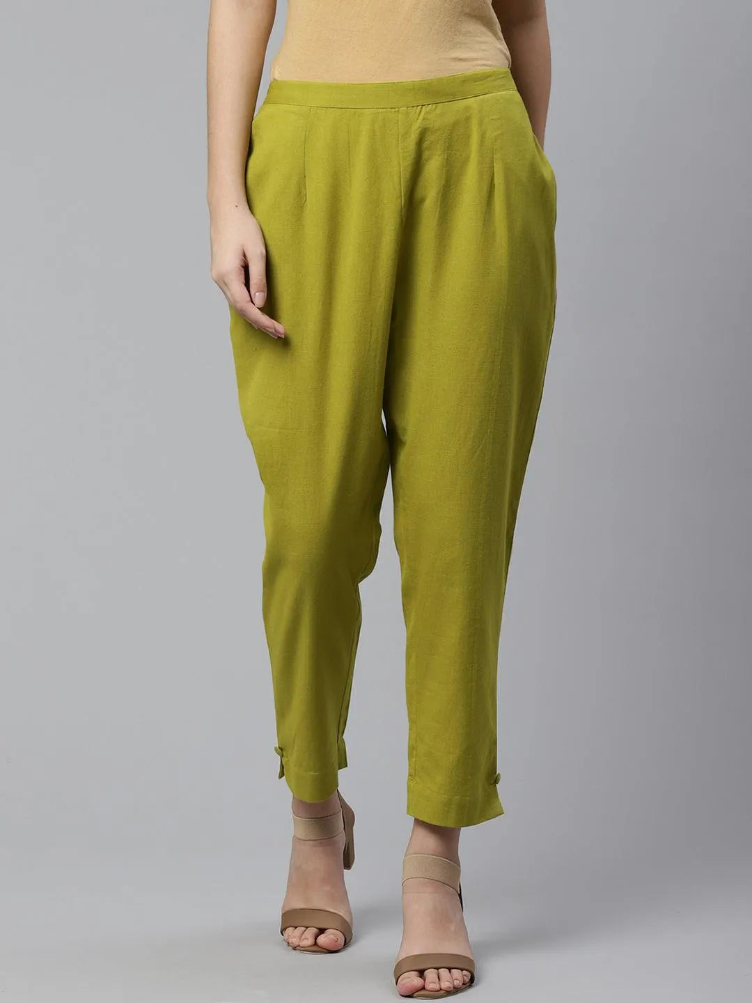 Green Solid Cotton Trousers - Jashvi