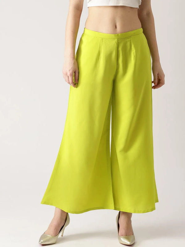 Green Solid Crepe Palazzos - Jashvi