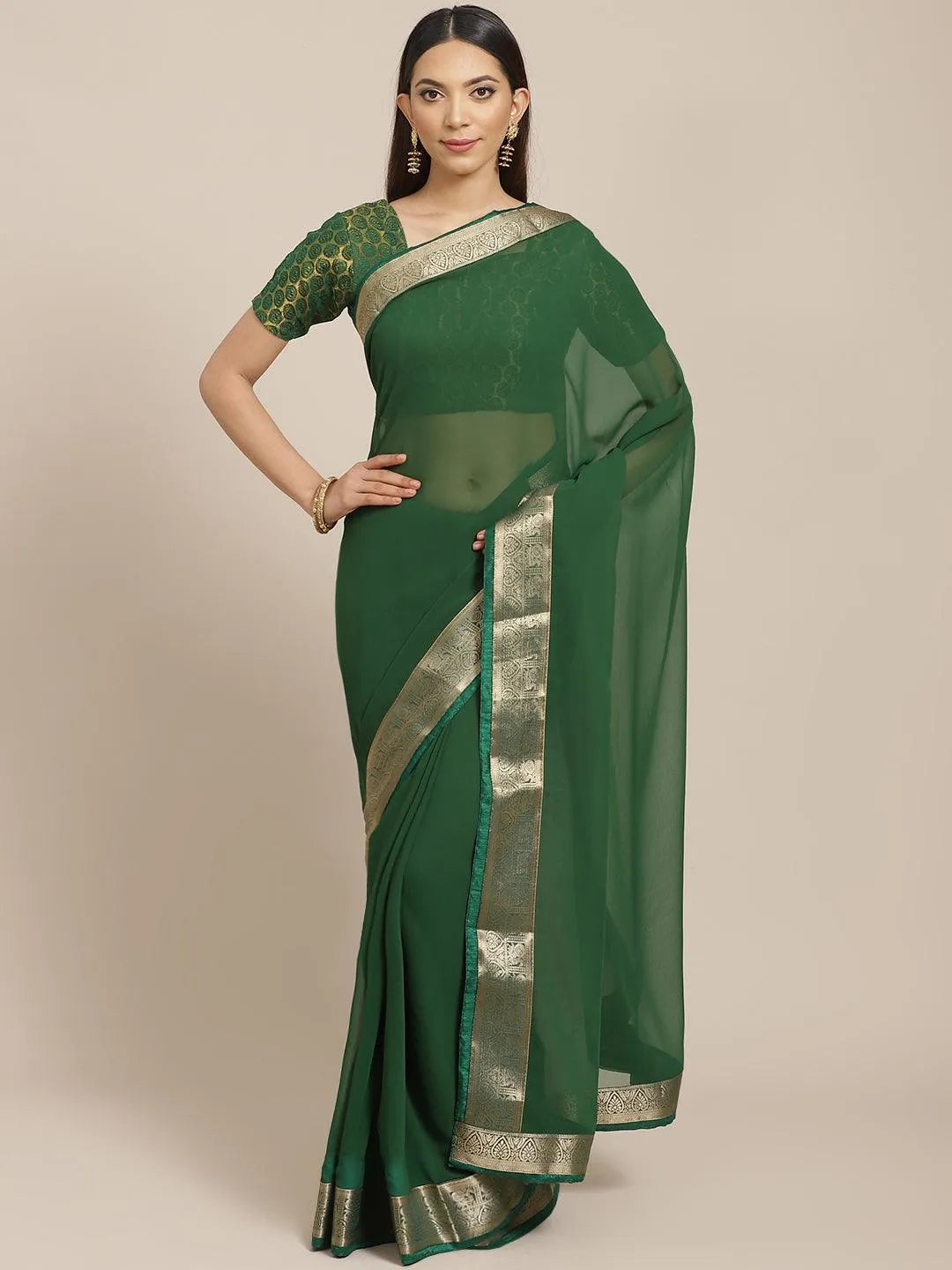 Green Solid Georgette Saree - Jashvi