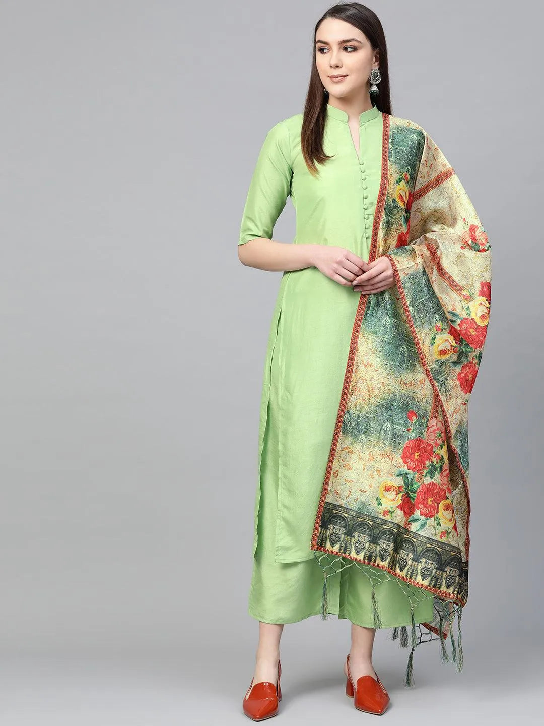 Green Solid Muslin Suit Set - Jashvi