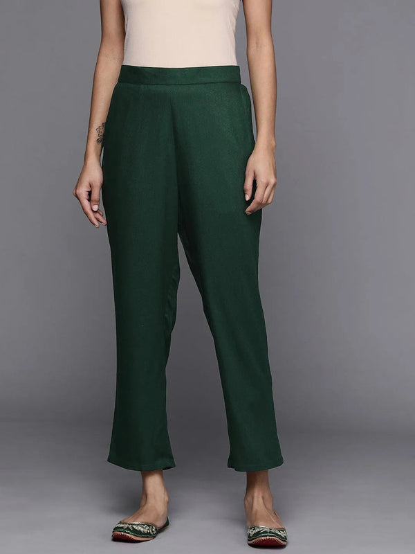 Green Solid Pashmina Wool Trousers - Jashvi