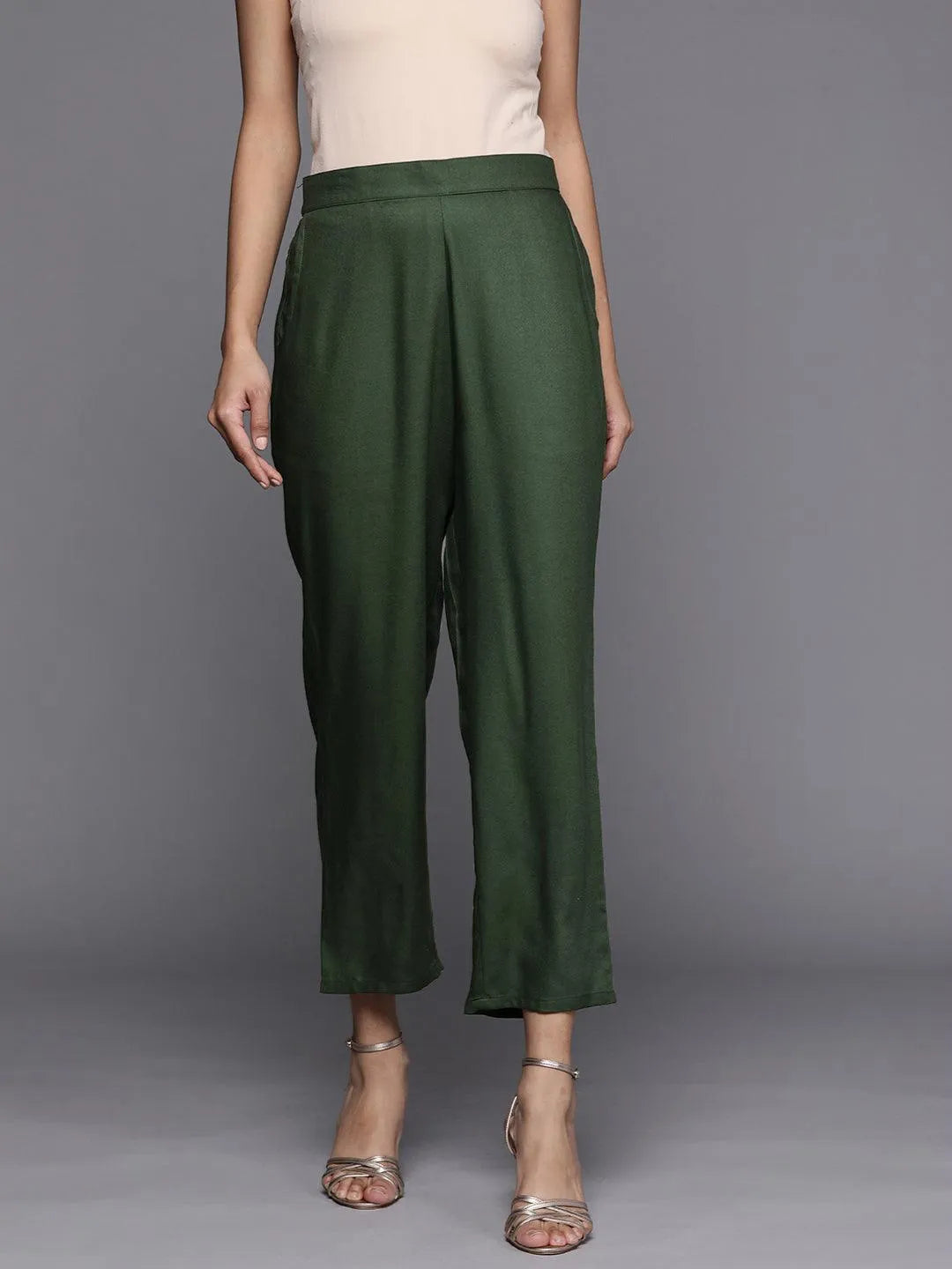 Green Solid Pashmina Wool Trousers - Jashvi