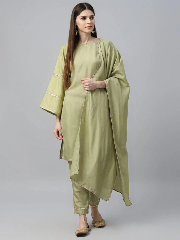 Green Solid Polyester Suit Set - Jashvi