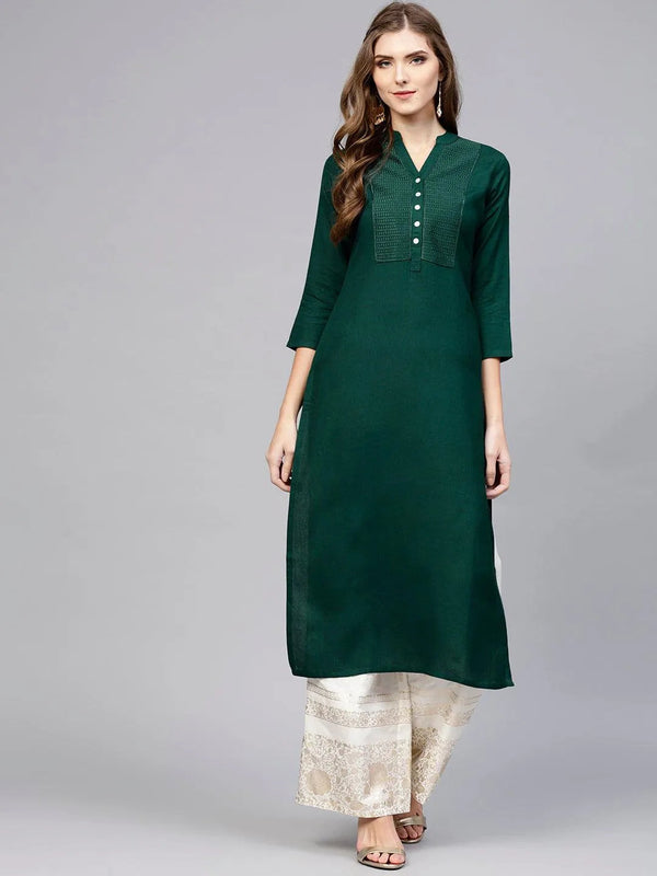 Green Solid Rayon Kurta - Jashvi