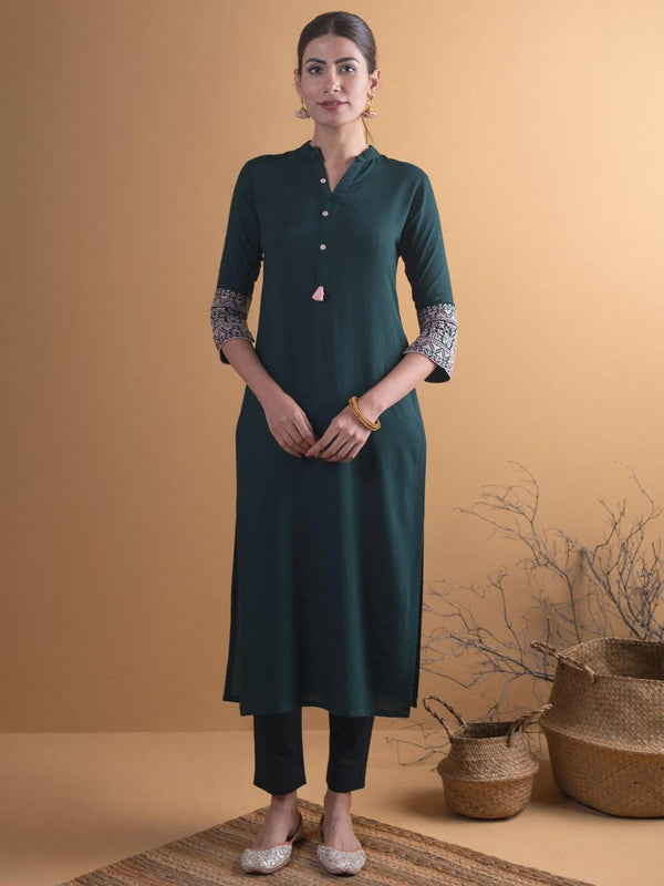 Green Solid Rayon Kurta - Jashvi