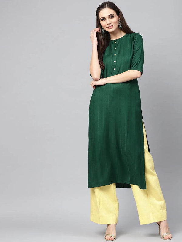 Green Solid Rayon Kurta - Jashvi