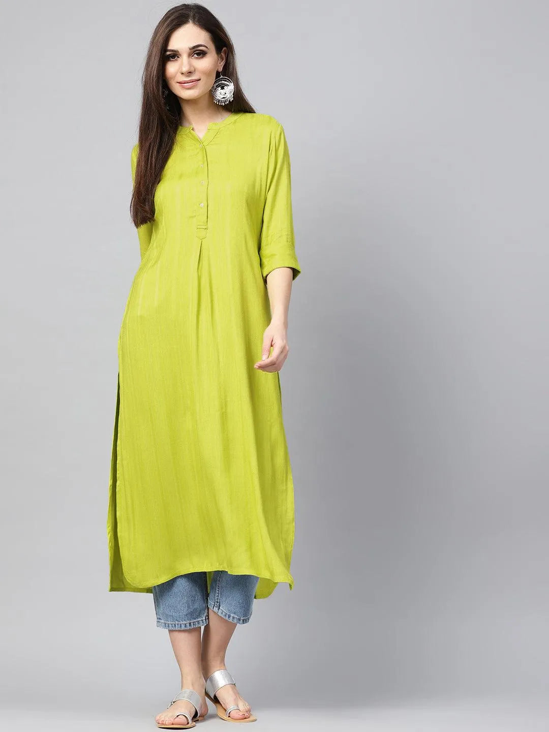 Green Solid Rayon Kurta - Jashvi